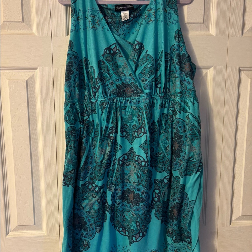 Women's Teal Patterned Midi Dress